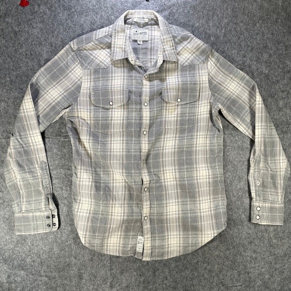 Lucky Brand Shirt Mens Size Medium Gray Blue Plaid Button Up Pearl Snap Western - Picture 1 of 7